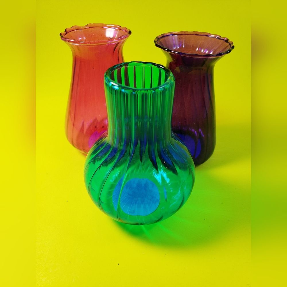 Three Colorful Glass Vase Set